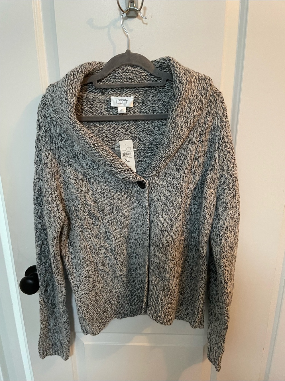 LOFT Gray Marled Shawl Collar Cable Cardigan